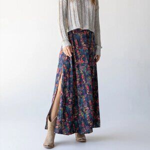 Natural Life side slit skirt floral blue